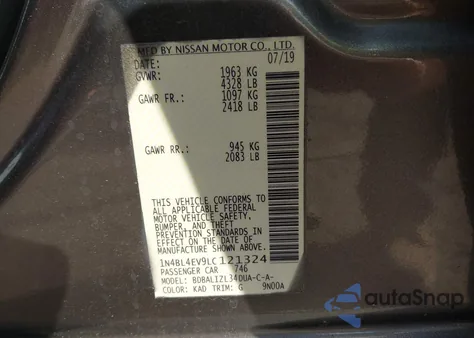 2020 Nissan Altima Sl Fwd from USA, damaged, VIN 1N4BL4EV9LC121324